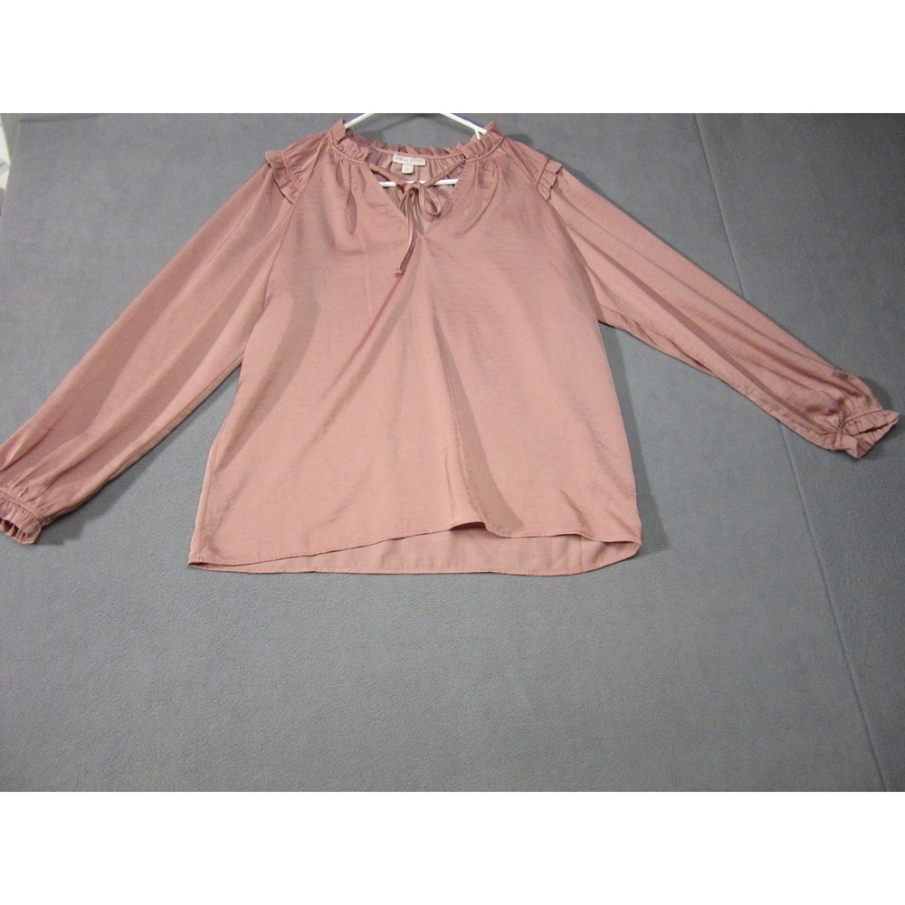 Knox Rose Top Blouse Womens 2XL Pink Ruffle Long Sleeve Tie Neck Boho